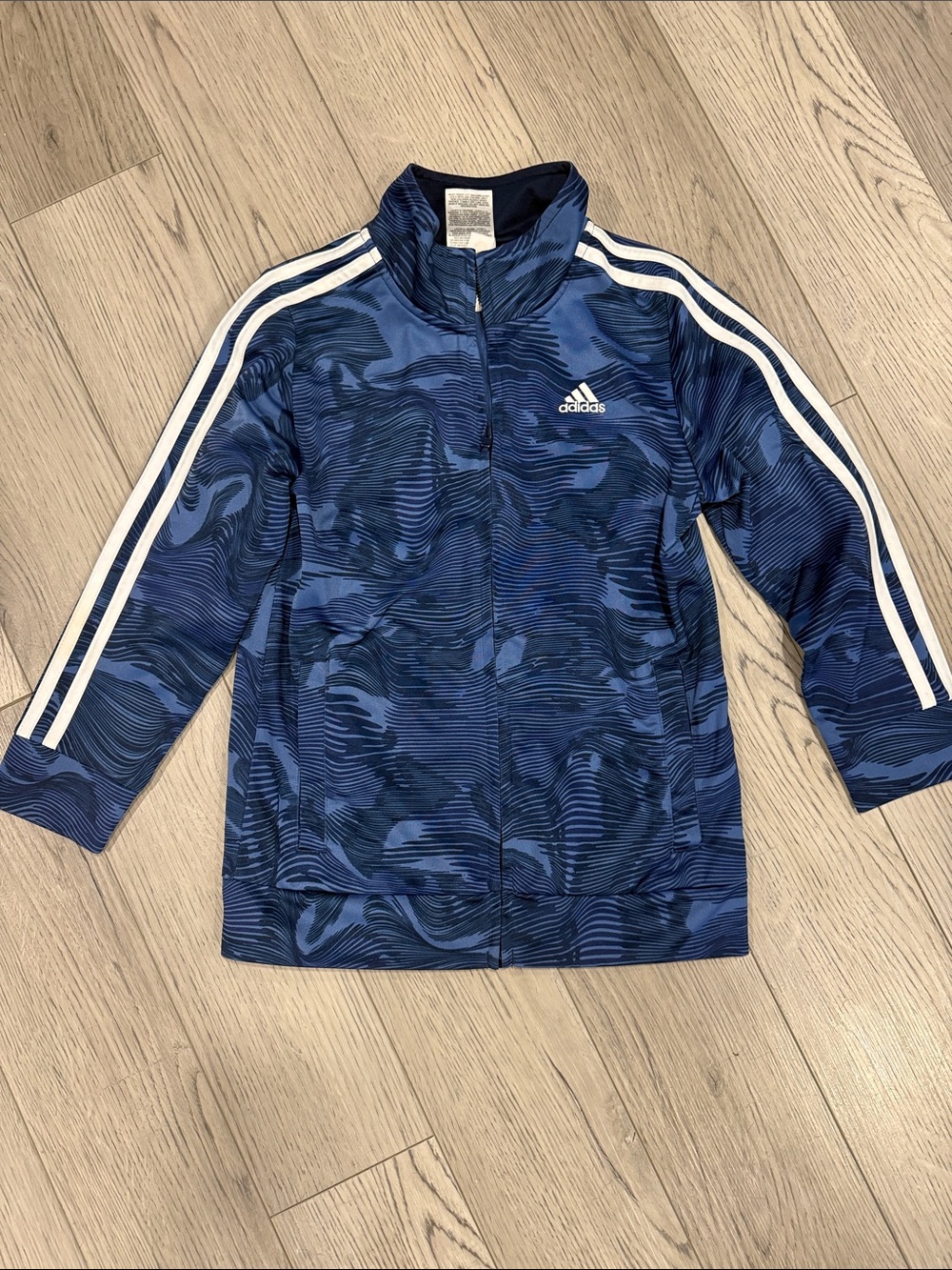 Adidas Jacket Boys Blue Grey Camo Full Zip Polyester Long Sleeve Size 7